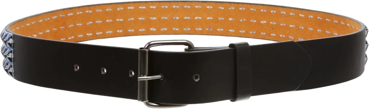 Snap On Punk Rock Star Pyramid Studded Checker Board Leather Belt