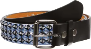 Snap On Punk Rock Star Pyramid Studded Checker Board Leather Belt
