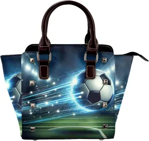 Soccer-Ball-In-Motion Pu Leather Crossbody Studded Bag, Fashionable Shoulder Handbag With Detachable Shoulder Strap
