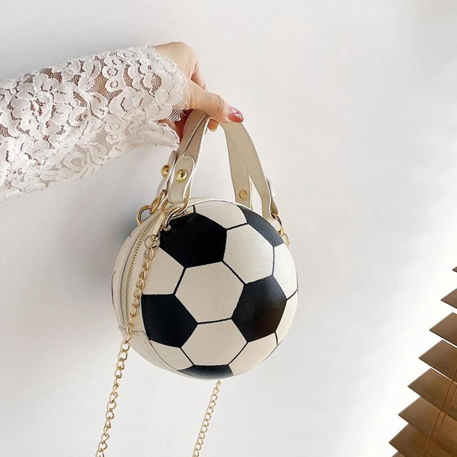 Soccer Ball Inspired Crossbody Bag with Interchangeable Chain Strap