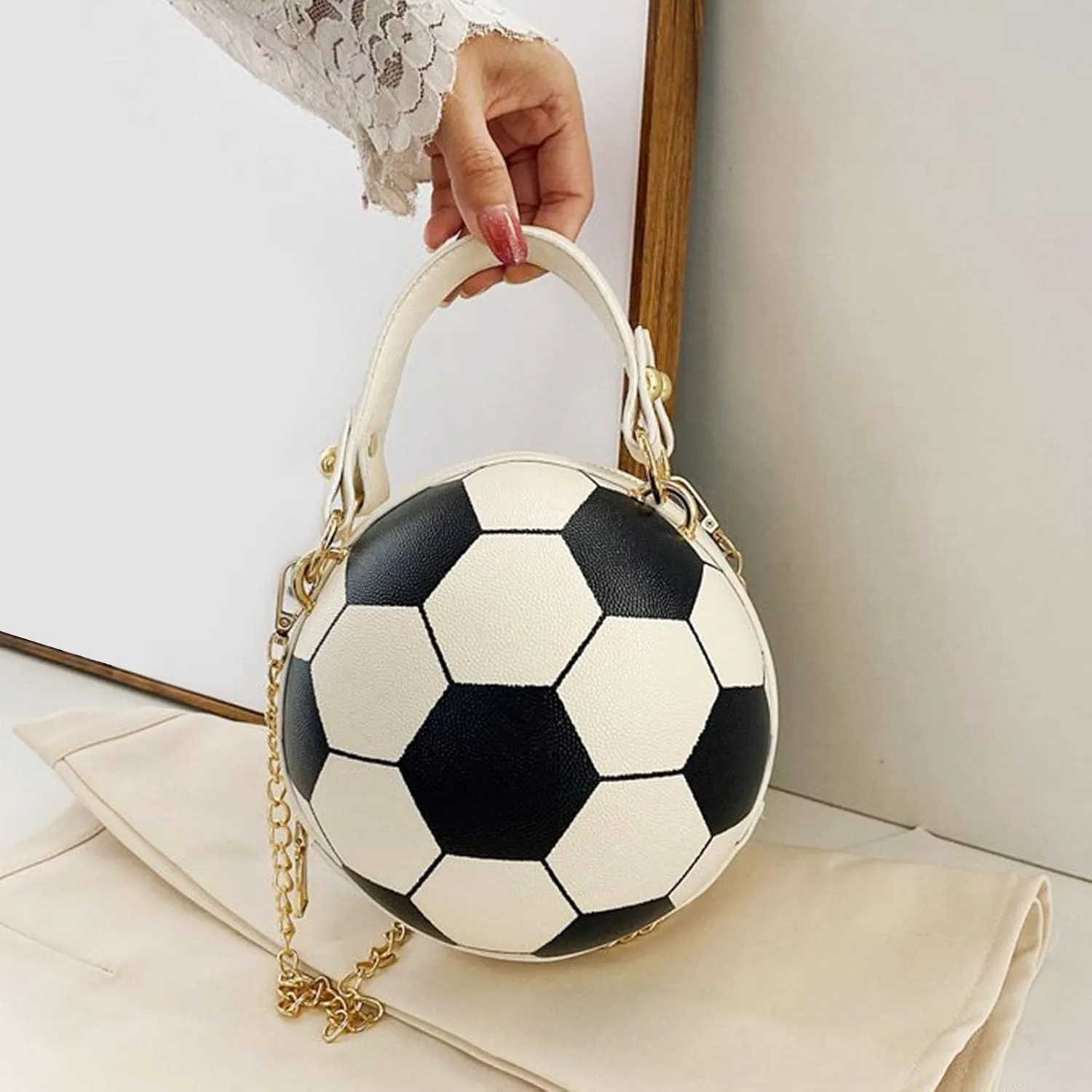 Soccer Ball Inspired Crossbody Bag with Interchangeable Chain Strap