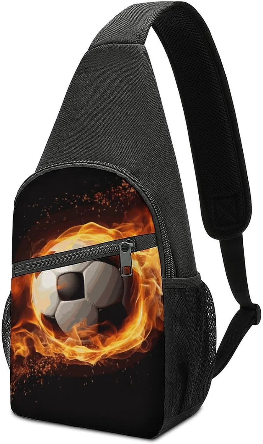 Soccer Flame Sling Bag Travel Sling Backpack Man Purse for Men Hiking Crossbody Bags Chest Bag Shoulder Chest Pack