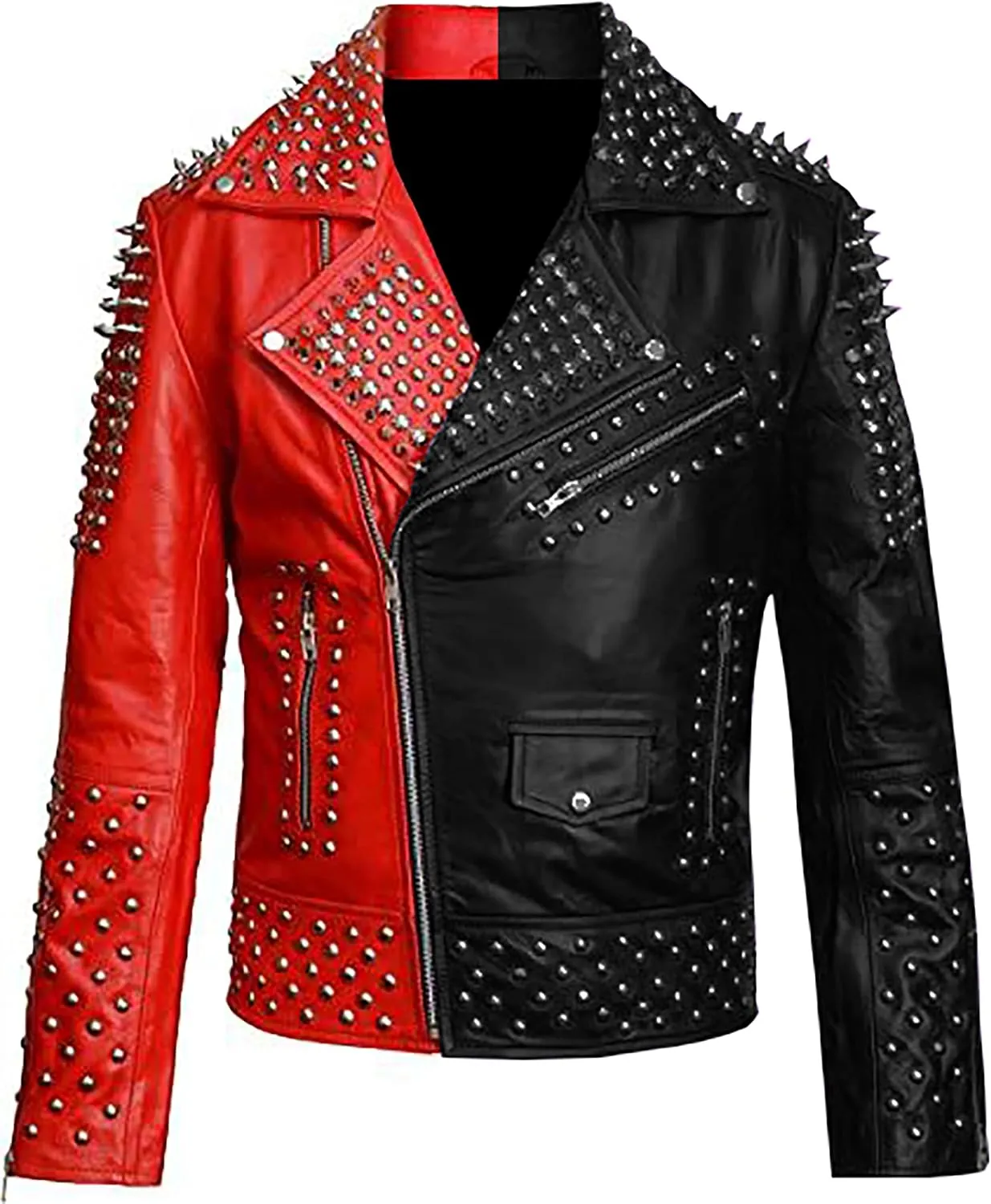 SpazeUp Mens Studded Leather Jacket - Motorcycle Leather Jacket With Spikes - Studded Spiked Leather Jackets Men