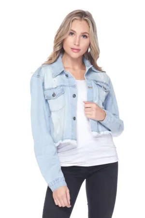 SPRING FUN DISTRESSED  CROPPED DENIM JACKET