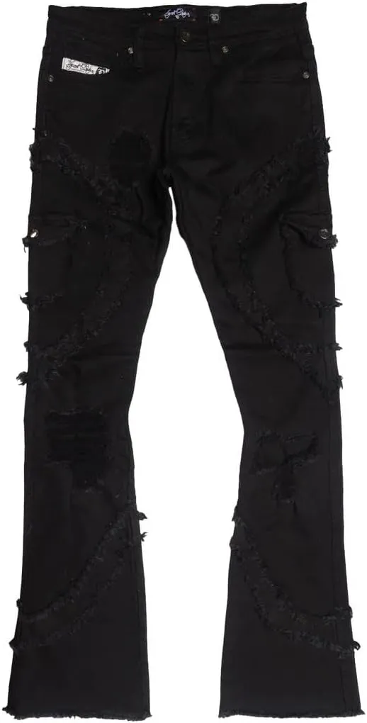 Stacked Jeans Men Ripped Raw Trim Stretch Fit Skinny Vintage Denim Pants Slim Fit Fashion Trousers Streetwear