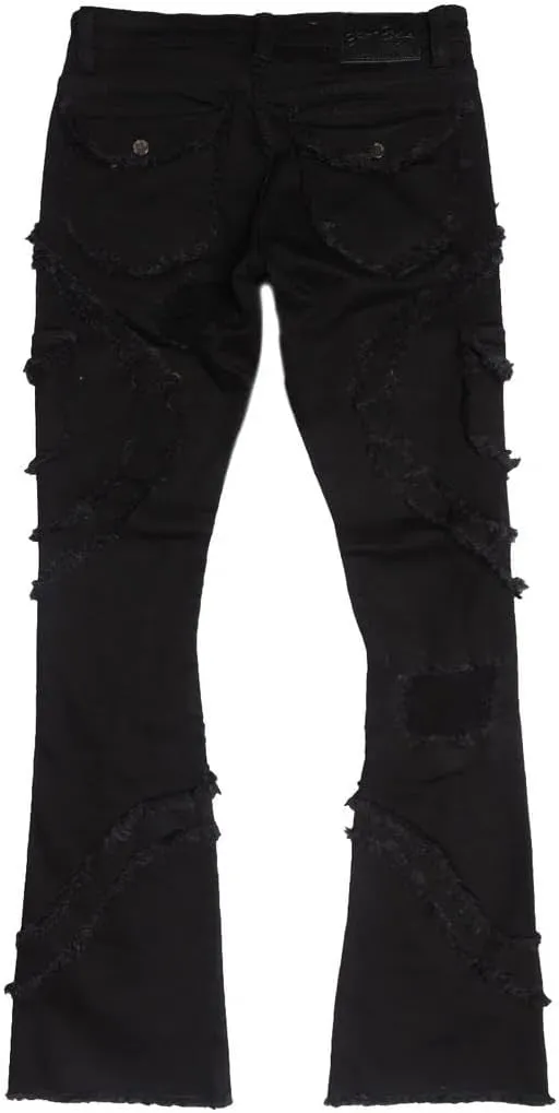 Stacked Jeans Men Ripped Raw Trim Stretch Fit Skinny Vintage Denim Pants Slim Fit Fashion Trousers Streetwear