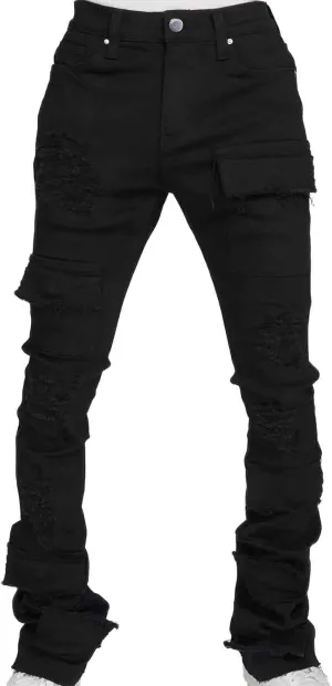 Stacked Jeans Men Ripped Raw Trim Stretch Fit Skinny Vintage Denim Pants Slim Fit Fashion Trousers Streetwear