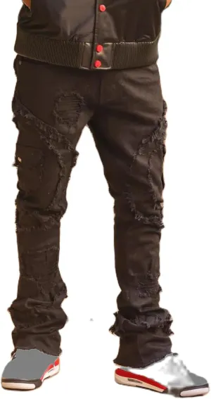 Stacked Jeans Men Ripped Raw Trim Stretch Fit Skinny Vintage Denim Pants Slim Fit Fashion Trousers Streetwear