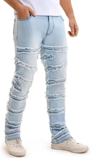 Stacked Jeans Men Slim Fit Stretch Flared Jeans for Men Casual and Stylish Denim Tear Pants