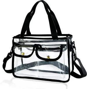 Stadium Approved Clear PVC Travel Makeup Set Bag Large Capacity Waterproof Clear Tote Bag with Zipper Shoulder Strap and External Pockets