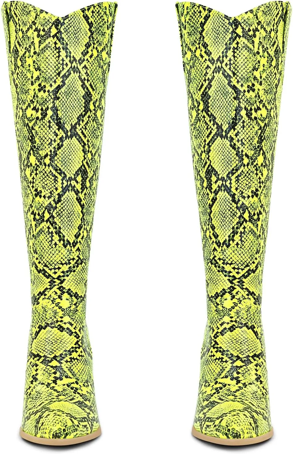 STALOV Snake Print Knee High Boots for Women Chunky Heel Pointed Toe Cowboy Boots Western Snakeskin Cowgirl Boots