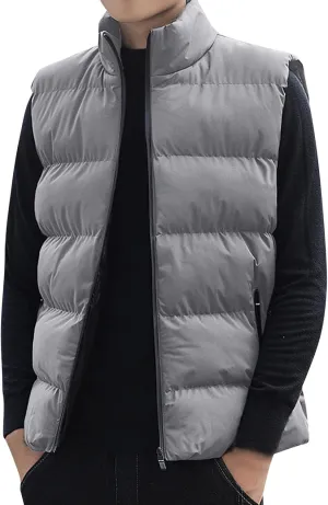 Stand Collar Puffer Vest for Men Winter Padded Sleeveless Quilted Thicken Down Vest Cotton Lightweight Gilet Jacket