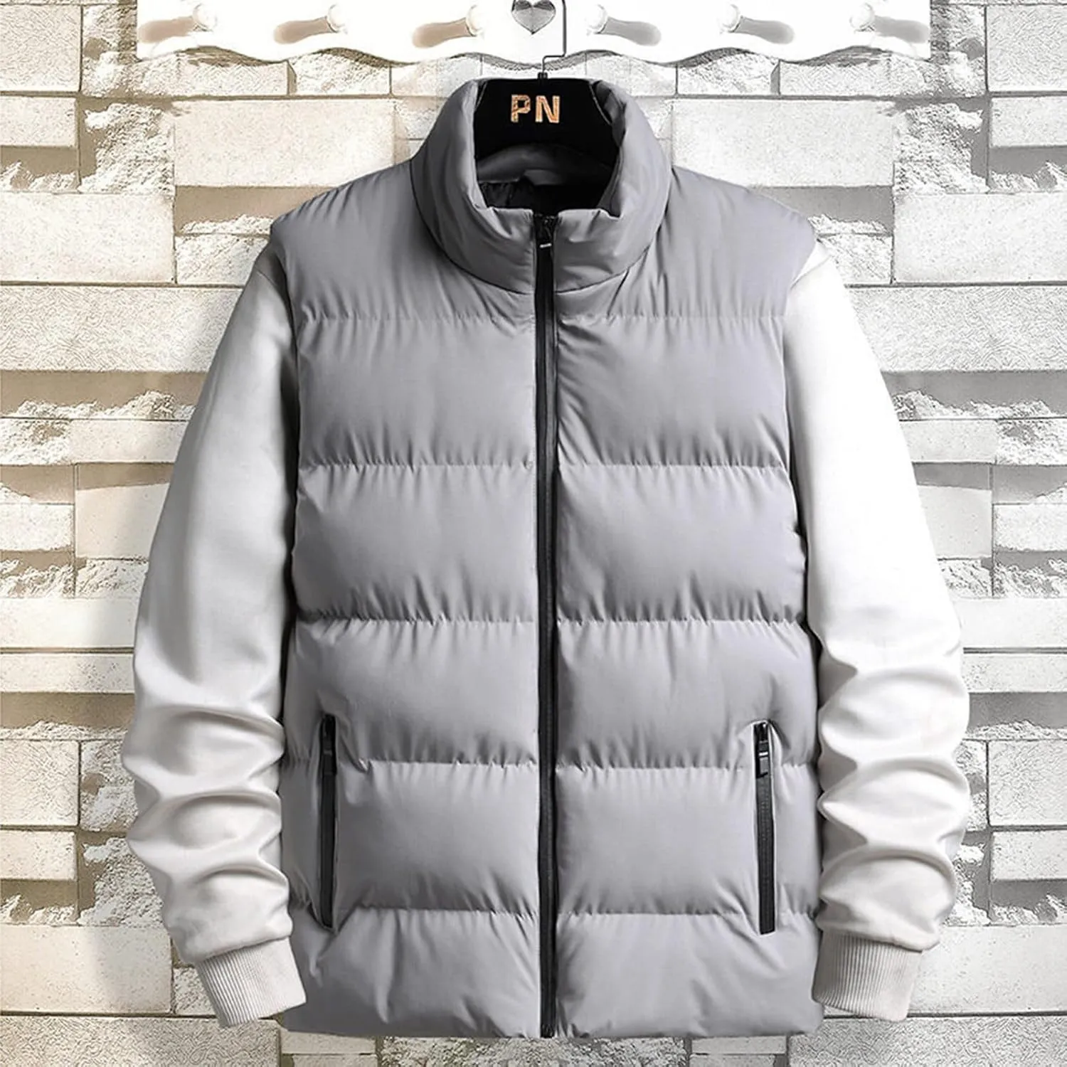 Stand Collar Puffer Vest for Men Winter Padded Sleeveless Quilted Thicken Down Vest Cotton Lightweight Gilet Jacket