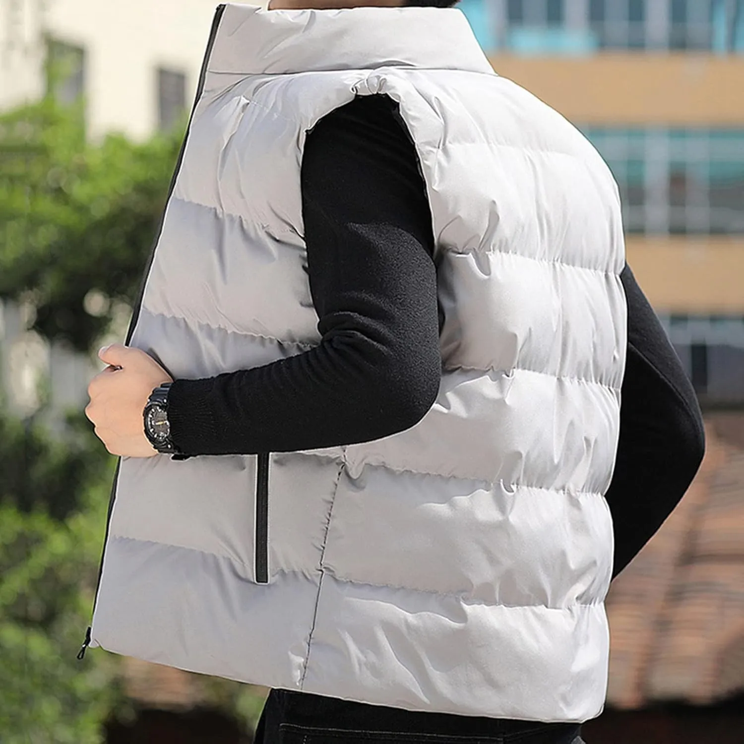 Stand Collar Puffer Vest for Men Winter Padded Sleeveless Quilted Thicken Down Vest Cotton Lightweight Gilet Jacket