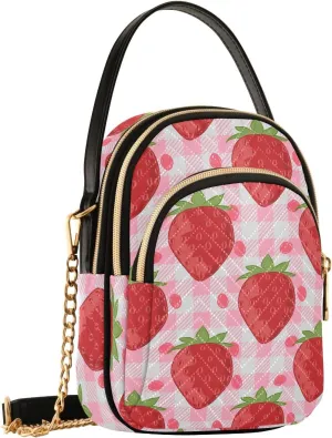Strawberry Red Plaid Dot Crossbody Bags for Women Hand Bag Small Sling Shoulder Travel Bags Phone Wallet Mini Purse