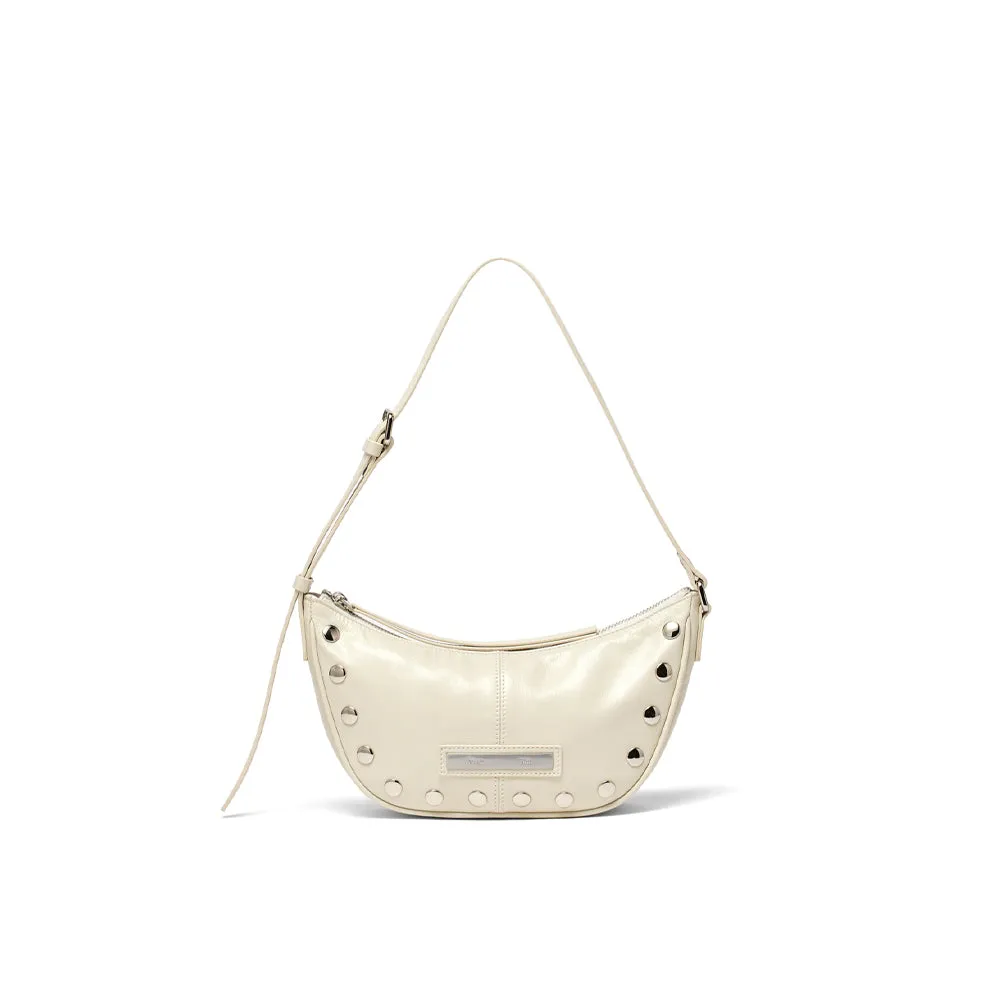 STUD LEATHER SHOULDER BAG IN IVORY