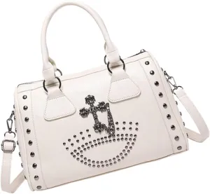 Studded Handbag，Punk Styles Skull Handbag Large Capacity Studded Doctor Bag with Adjustable Strap Large Capacity Shoulder Bag for Women