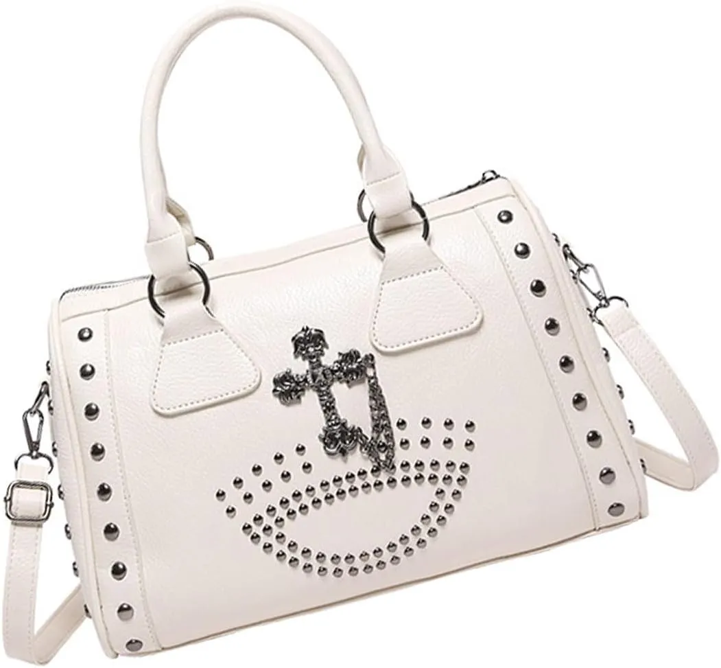 Studded Handbag，Punk Styles Skull Handbag Large Capacity Studded Doctor Bag with Adjustable Strap Large Capacity Shoulder Bag for Women