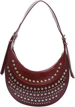 Studded Hobo Purse for Women Y2k Crescent Tote Bag Trendy Vegan Leather Shoulder Handbag 2025