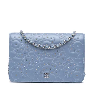 Studded Lambskin Camellia Wallet On Chain