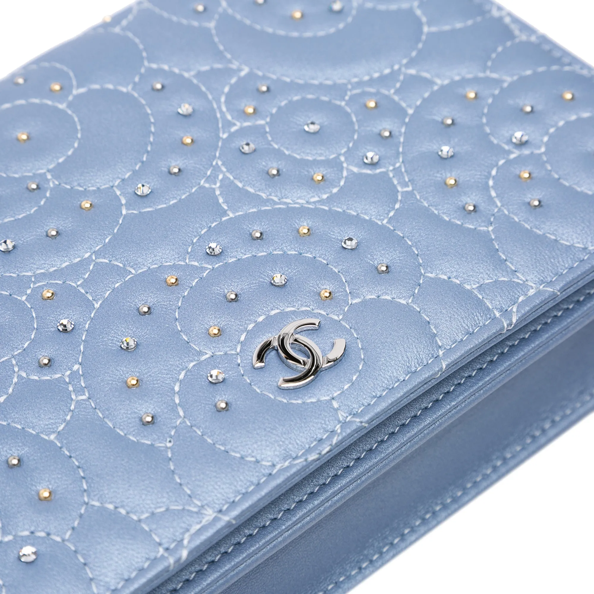 Studded Lambskin Camellia Wallet On Chain