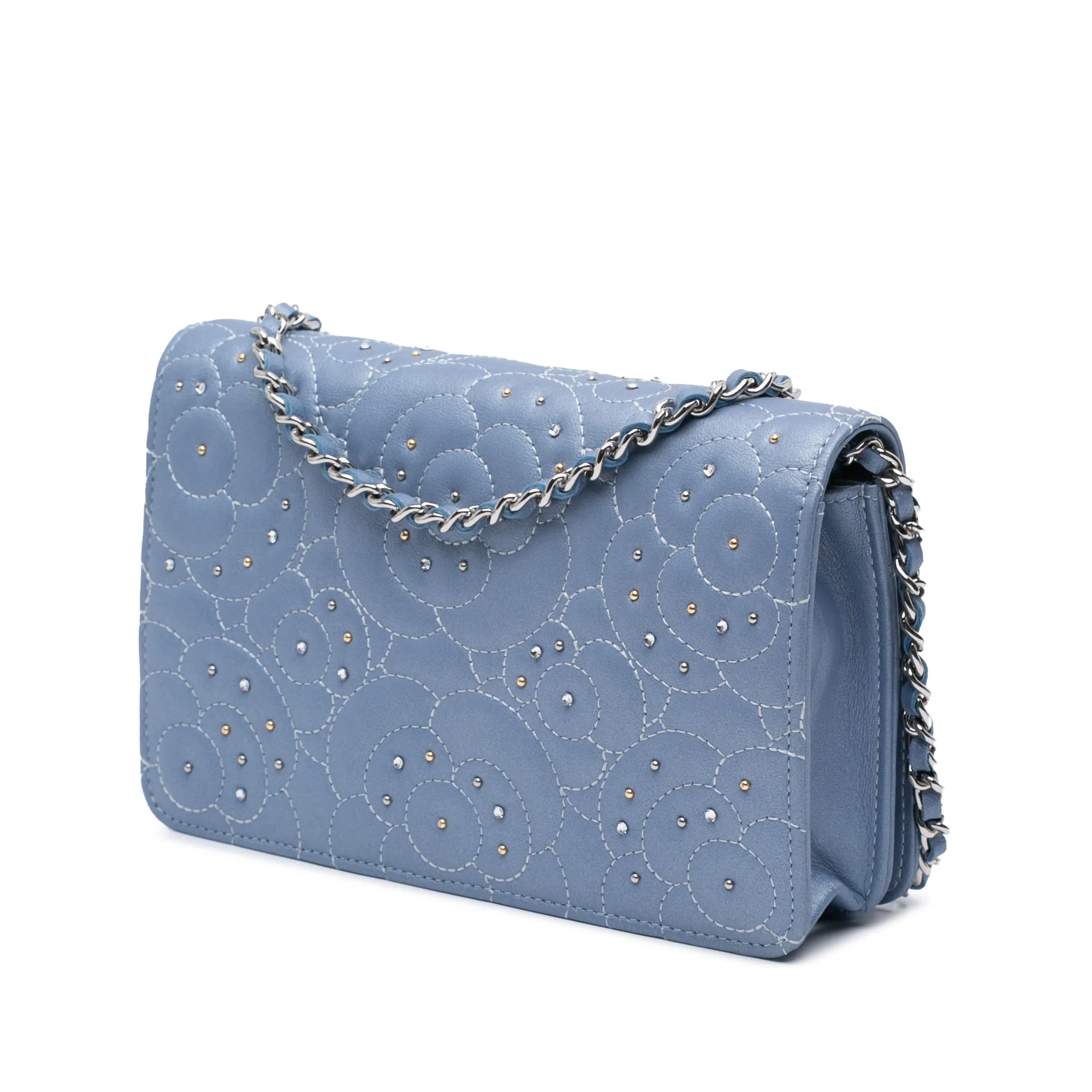 Studded Lambskin Camellia Wallet On Chain