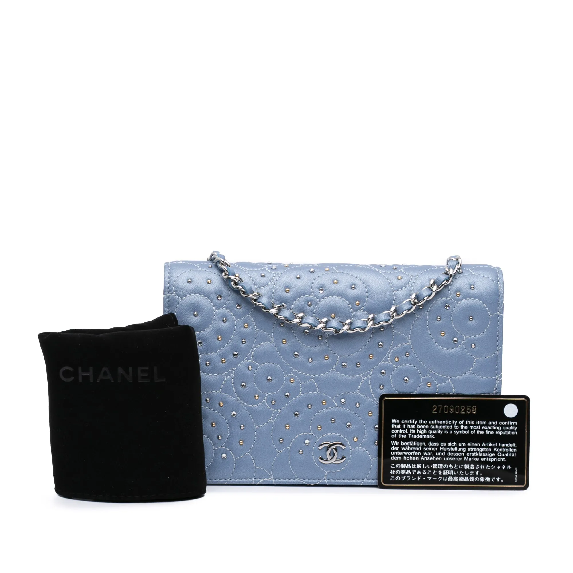Studded Lambskin Camellia Wallet On Chain