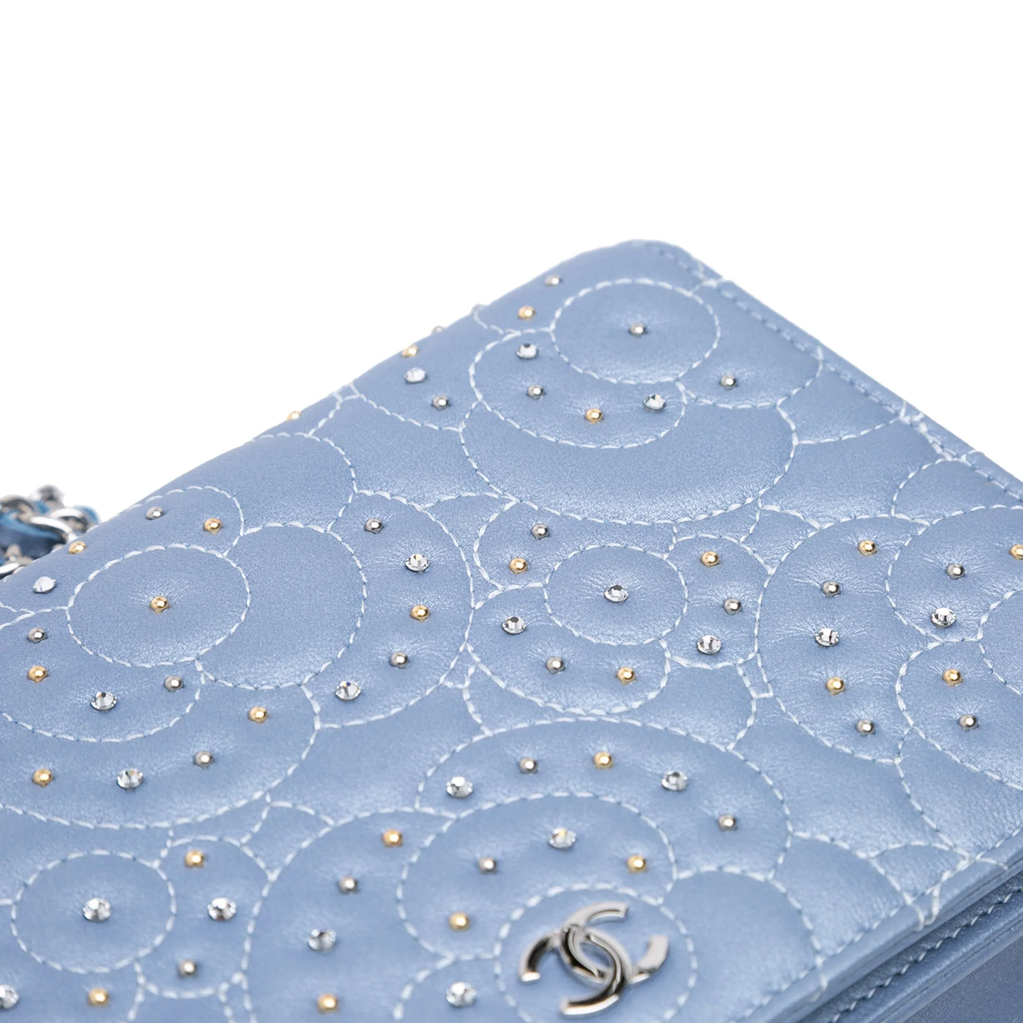 Studded Lambskin Camellia Wallet On Chain
