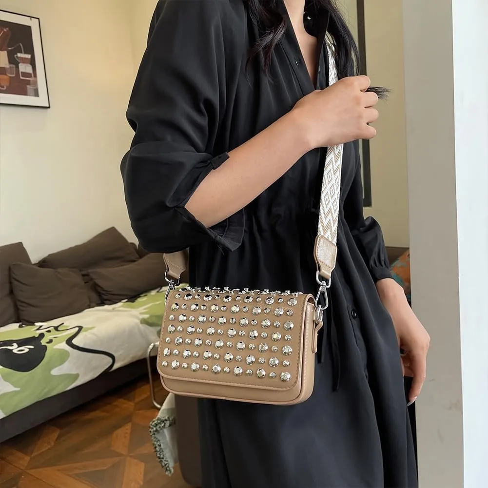 Studded Purse,Y2k Shoulder Bag Gothic Crossbody Bag 90s Punk Trendy Women's Small Handbag 2000s Leather Chain Bag