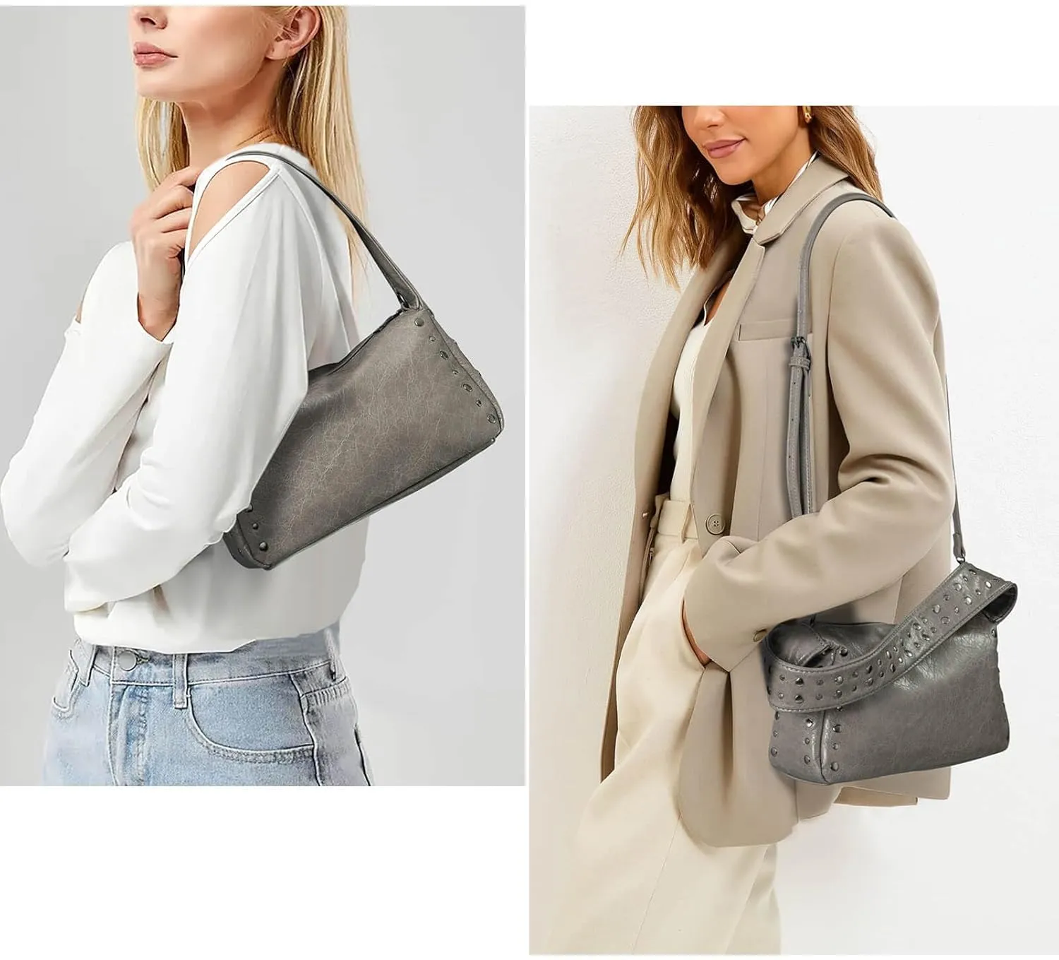 Studded Shoulder Crossbody Bag for Women Cute Trendy Y2K Style Genuine Leather Handbag for Parties or Streetwear