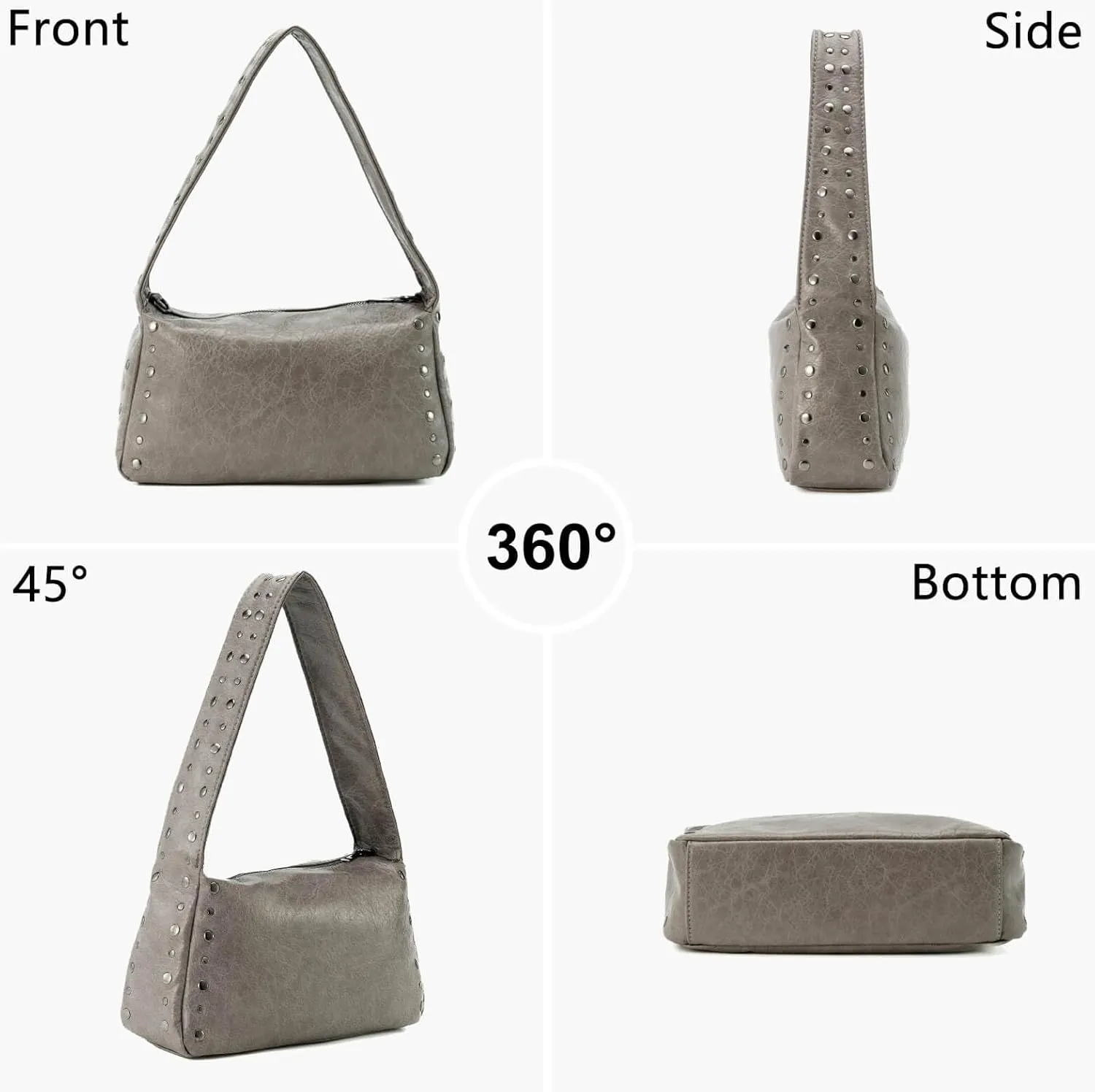 Studded Shoulder Crossbody Bag for Women Cute Trendy Y2K Style Genuine Leather Handbag for Parties or Streetwear