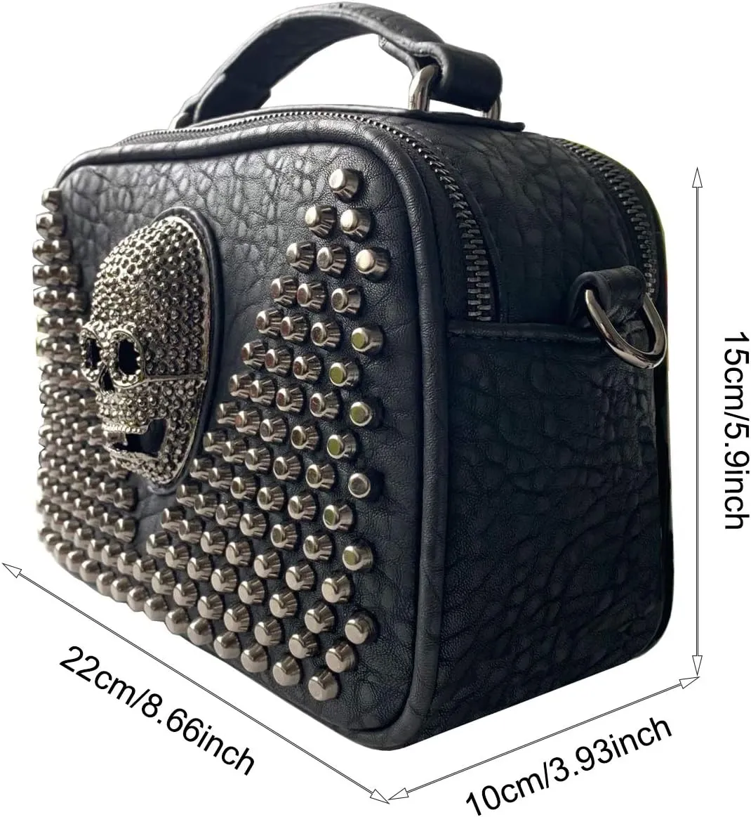 Studded Skull Shoulder Bag for Women Small Leather Rivet Crossbody Boston Bag