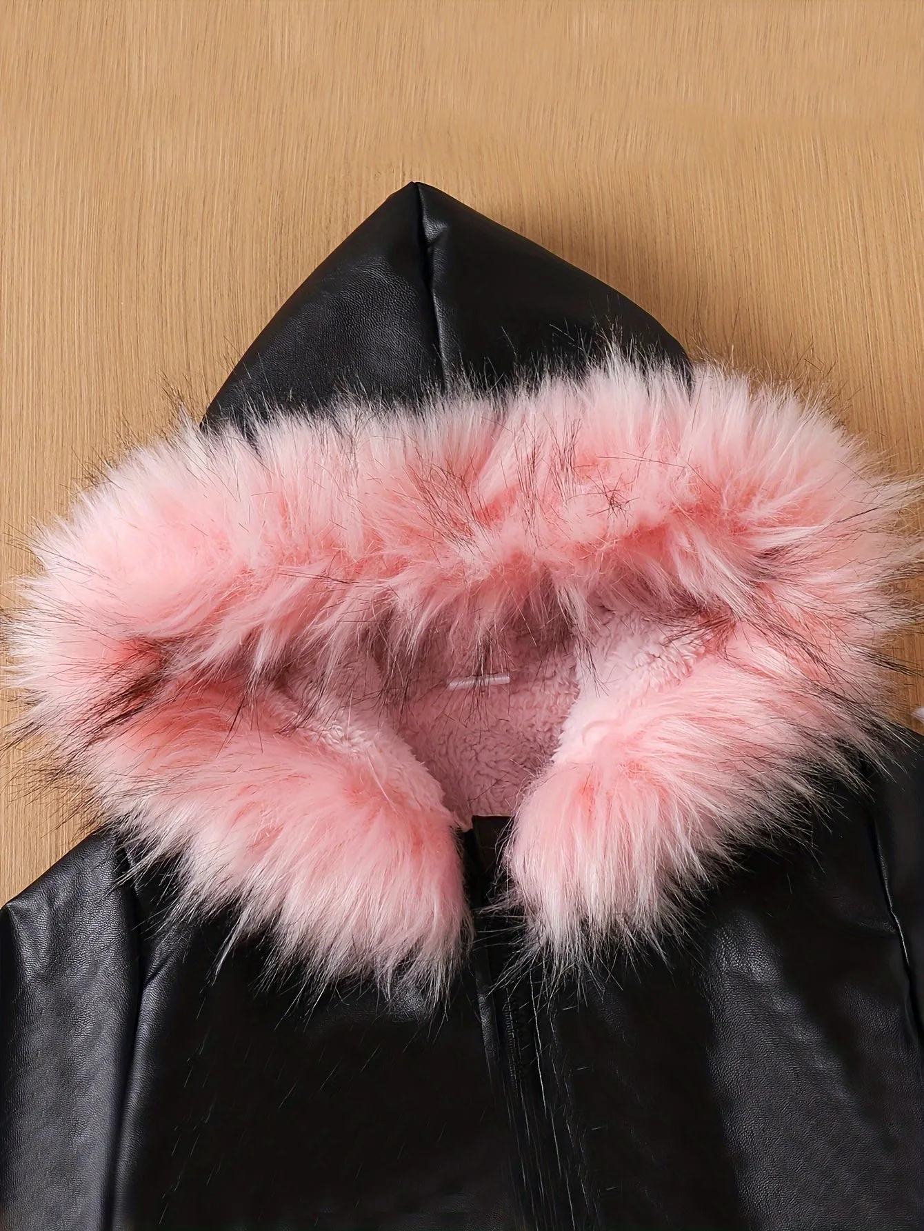 Stylish PU Leather Faux Fur Collar Jacket for Girls - Aiza