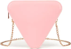 Stylish PVC Crossbody Bag with Detachable Chain Strap Triangle Shape Shoulder Bag Lightweight Purse for Women