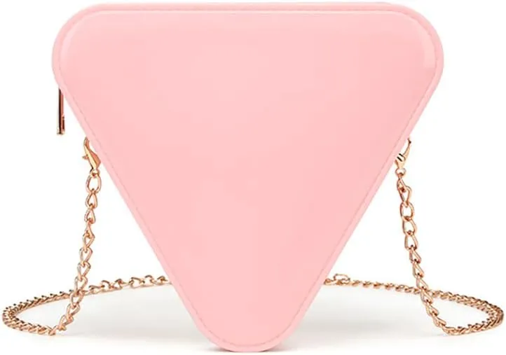Stylish PVC Crossbody Bag with Detachable Chain Strap Triangle Shape Shoulder Bag Lightweight Purse for Women