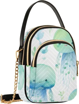 SUABO Crossbody Bag for Women, Cute Jellyfish Phone Purse Detachable Chain Bag Shoulder Handbag Wallet