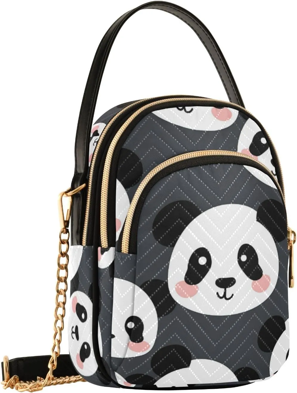 SUABO Crossbody Bag for Women, Cute Panda Heads Phone Purse Detachable Chain Bag Shoulder Handbag Wallet