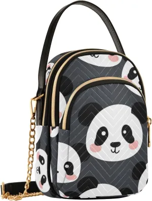 SUABO Crossbody Bag for Women, Cute Panda Heads Phone Purse Detachable Chain Bag Shoulder Handbag Wallet
