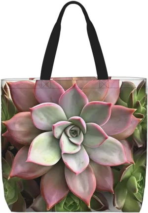 Succulent Botanical Tote Bag for Women Hobo Handbags with Zipper Large Shoulder Bag Shopping Bags Travel Purse