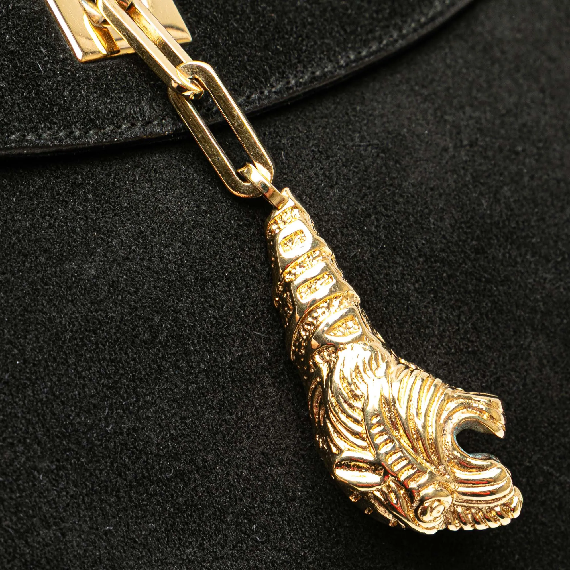 Suede Tiger Head Shoulder Bag