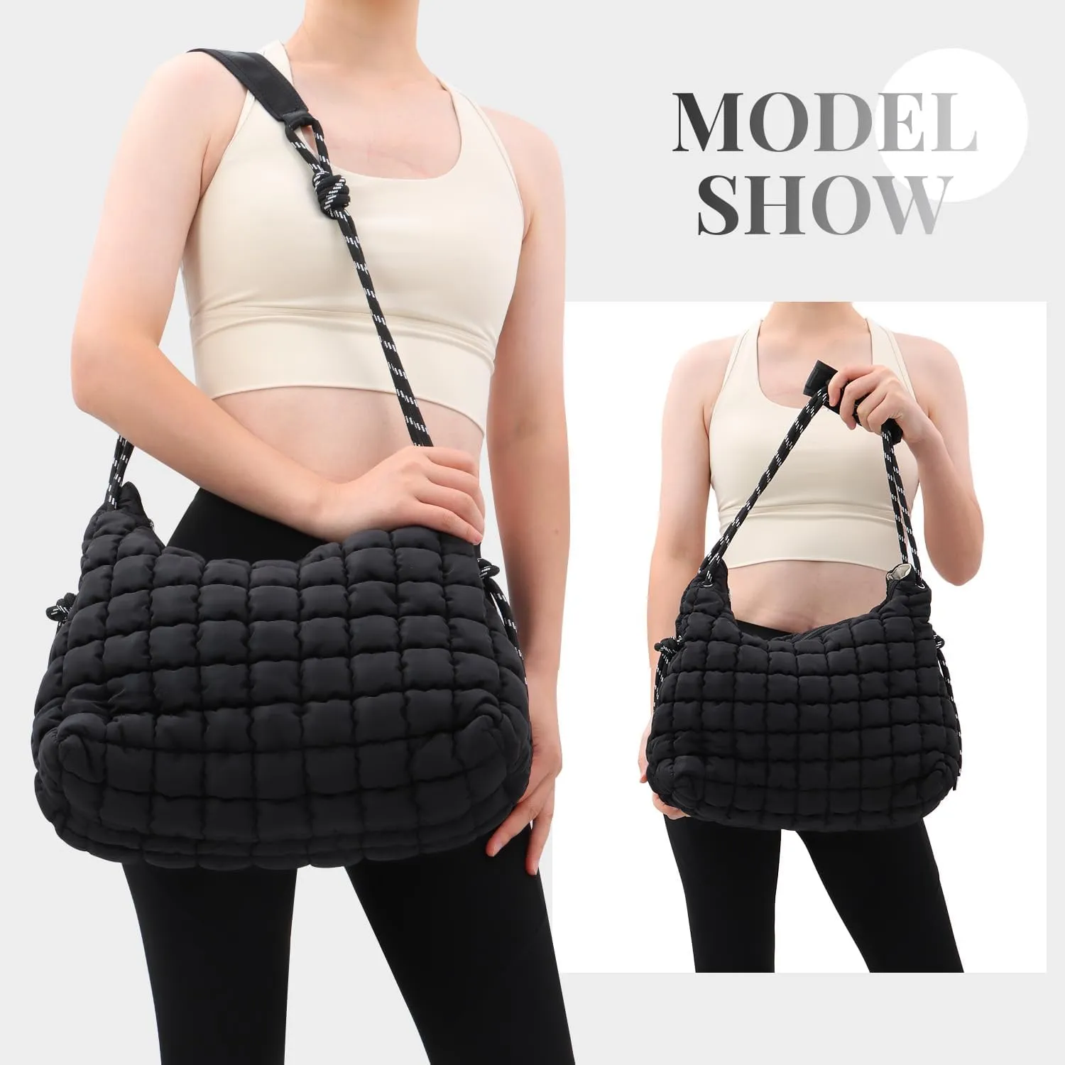 SUKUTU Puffer Tote Bag for Women Lightweight Quilted Crossbody Shoulder Bag Soft Puffy Large Purse