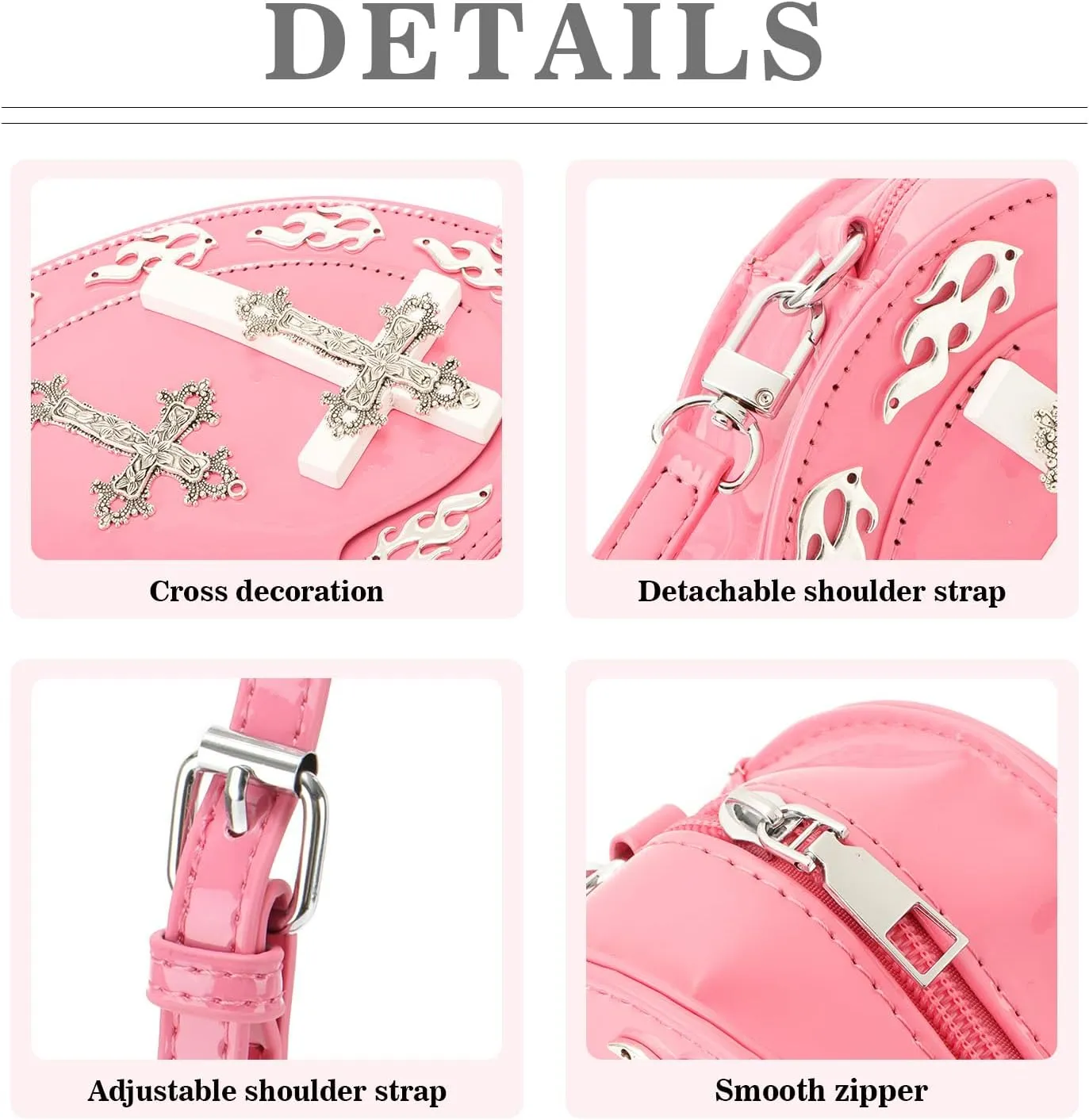SUKUTU Women Gothic Punk Crossbody Bag Cute Heart Shaped Studded Shoulder Bag Purse