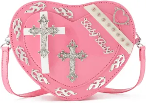 SUKUTU Women Gothic Punk Crossbody Bag Cute Heart Shaped Studded Shoulder Bag Purse