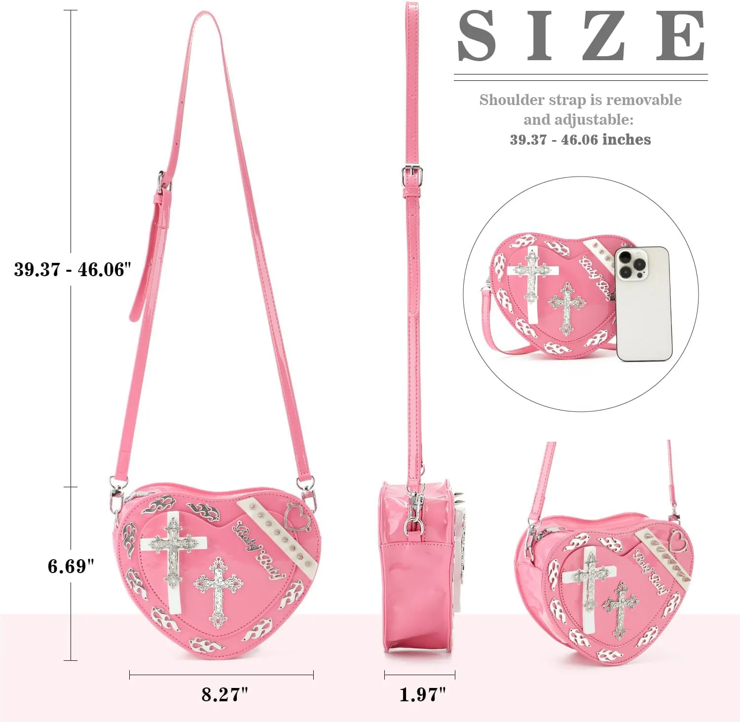 SUKUTU Women Gothic Punk Crossbody Bag Cute Heart Shaped Studded Shoulder Bag Purse