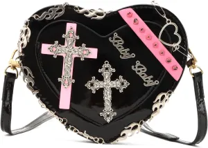 SUKUTU Women Gothic Punk Crossbody Bag Cute Heart Shaped Studded Shoulder Bag Purse