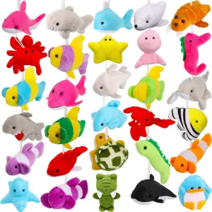 Sumind 30 Pack Mini Ocean Animal Plush Toys Small Stuffed Animals Plush Mini Claw Machine Prizes Kawaii Sea Creatures Keychain Decorations for Gift Bags Fillers Under The Sea Party Favors