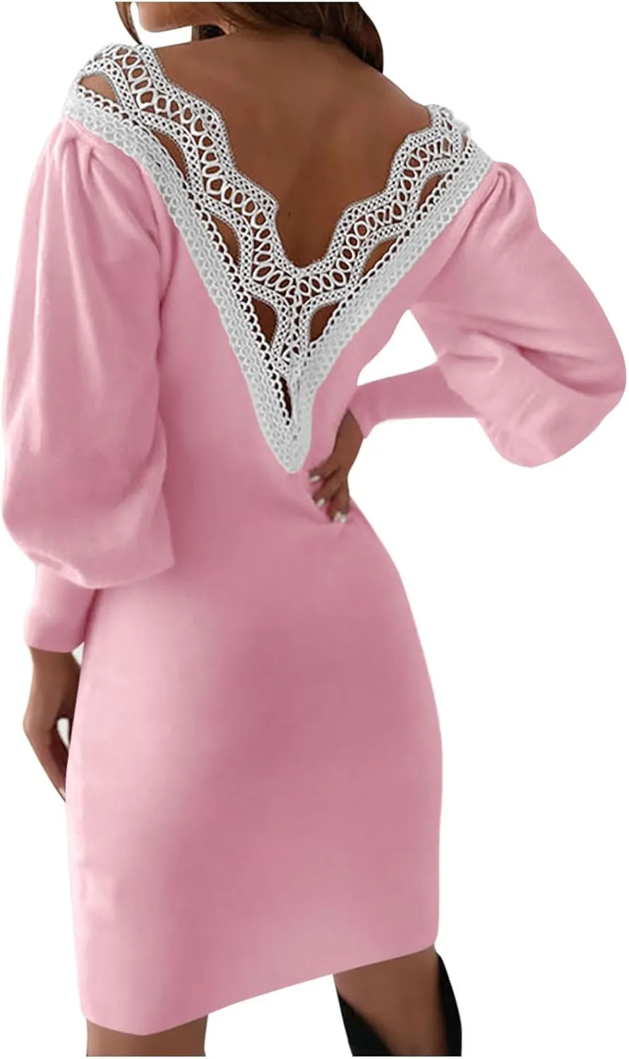 Summer Dresses for Women 2025 V-Neck Long Sleeve Sundresses A-Line Ladies Elegant Lace Crochet Beach Mini Dress