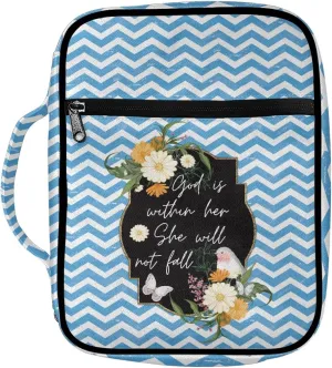 Suobstales Blue Zigzag Flowers Butterfly Pattern Bible Covers for Women Men Bible Case Bible Bag Bible Accessories with Handle and Zipper Pocket Bible Tote Bag