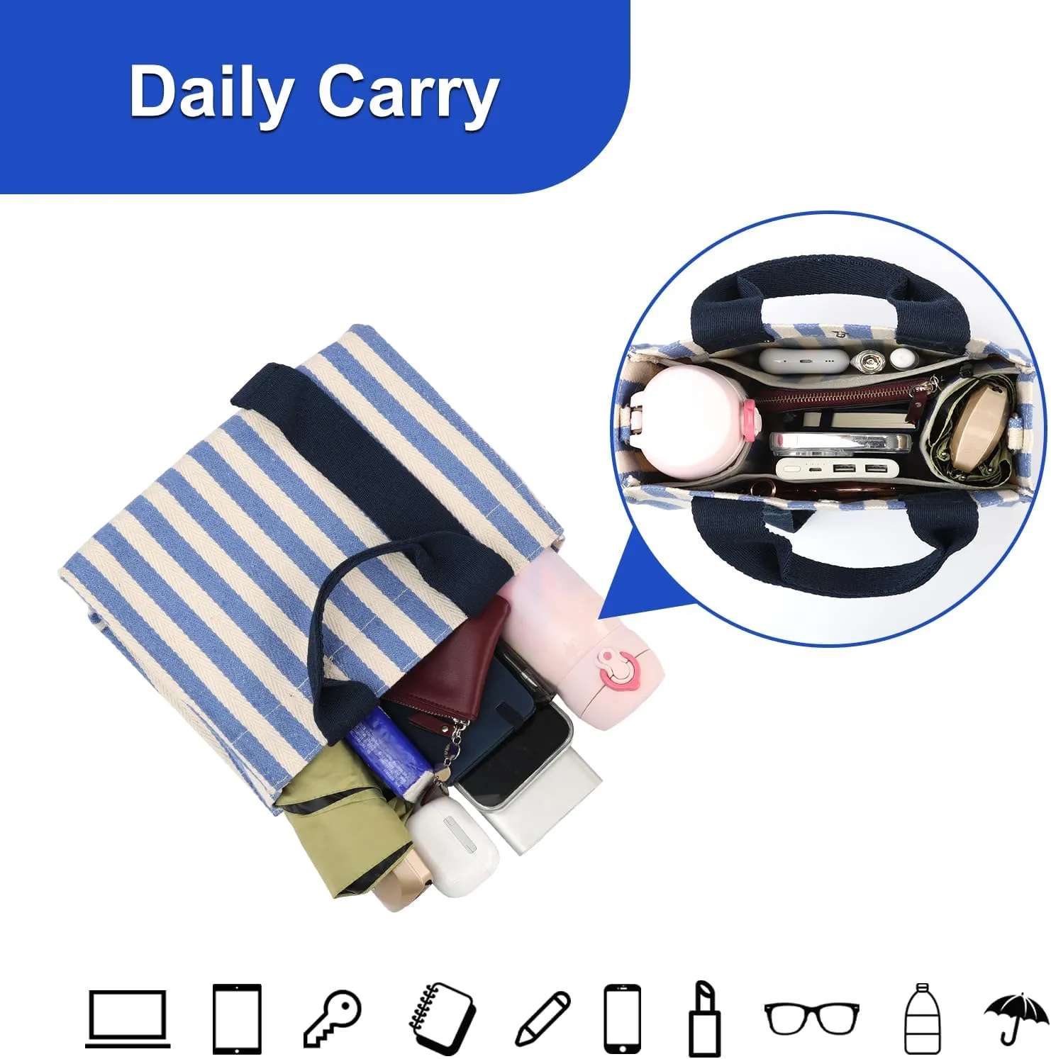 Surblue Tote Bag for Women Canvas Tote Handbag with Pockets Women Shoulder Bag Travel Shoulder Bags
