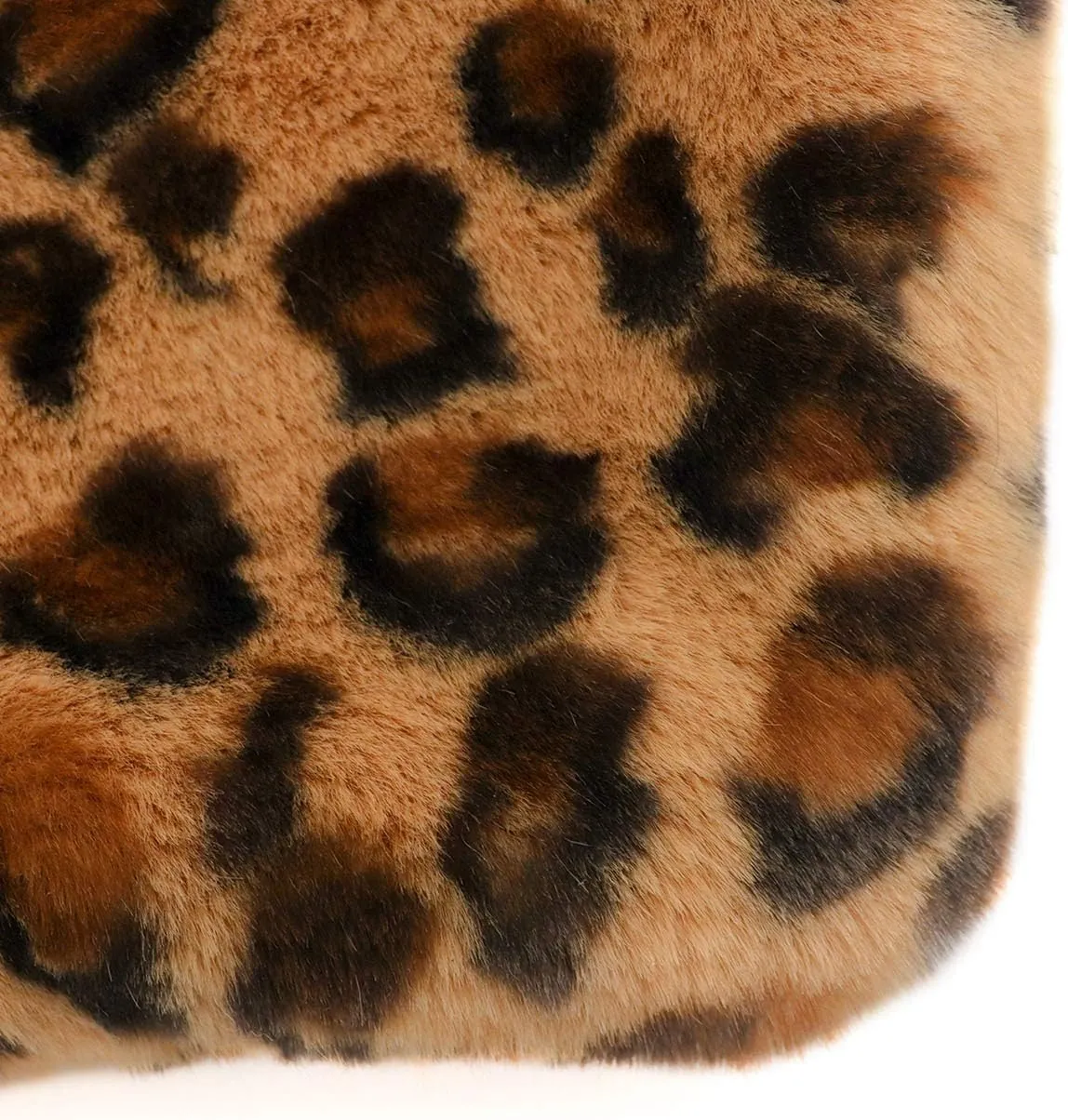 surell - Faux Rex Rabbit Fur Leopard Print Handbag - Small Fuzzy Tote Bag